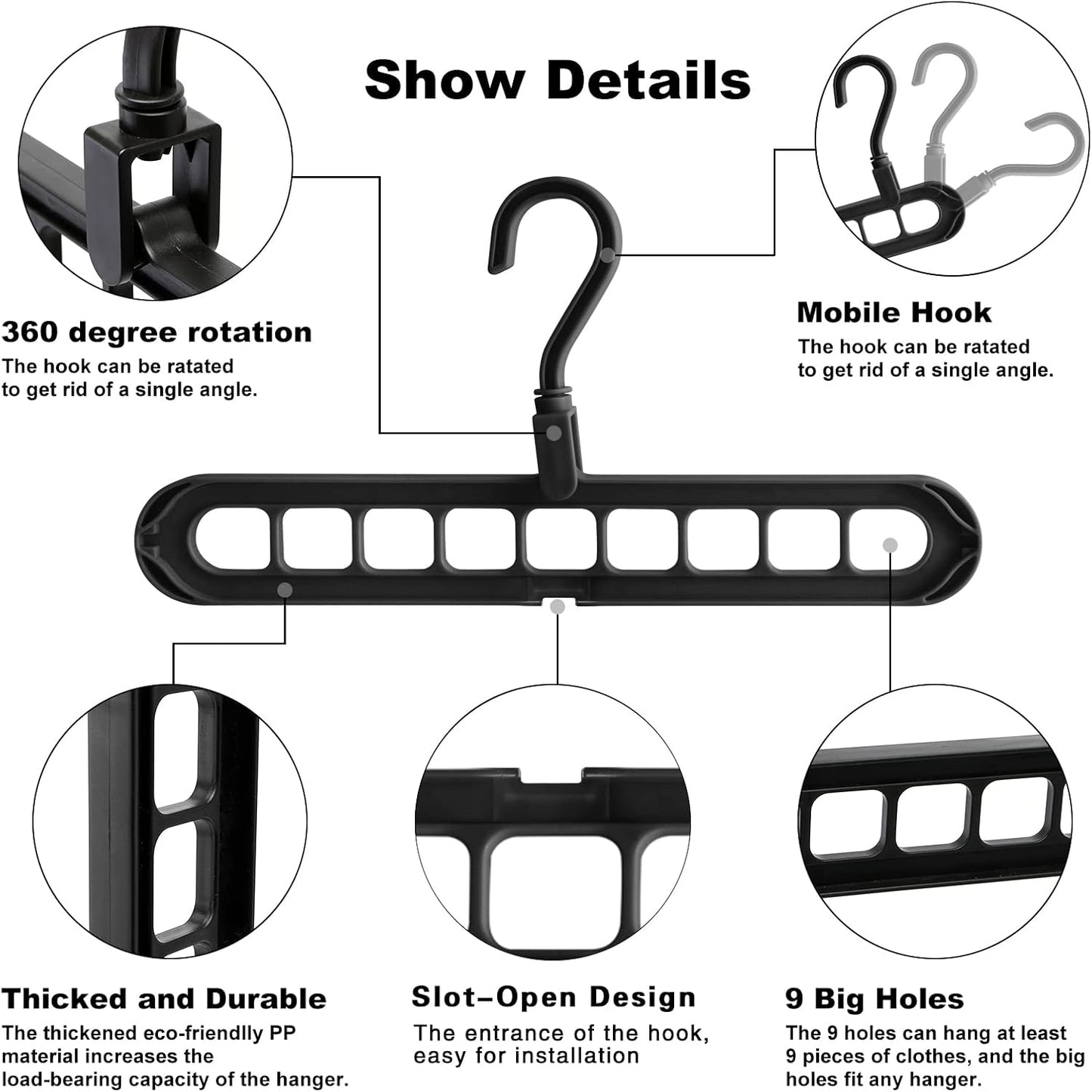 Closet Organizers and Storage,College Dorm Room Essentials,Pack of 6 Multifunctional Organizer Magic Space Saving Hangers with 9 Holes Storage Organization for Wardrobe Closet